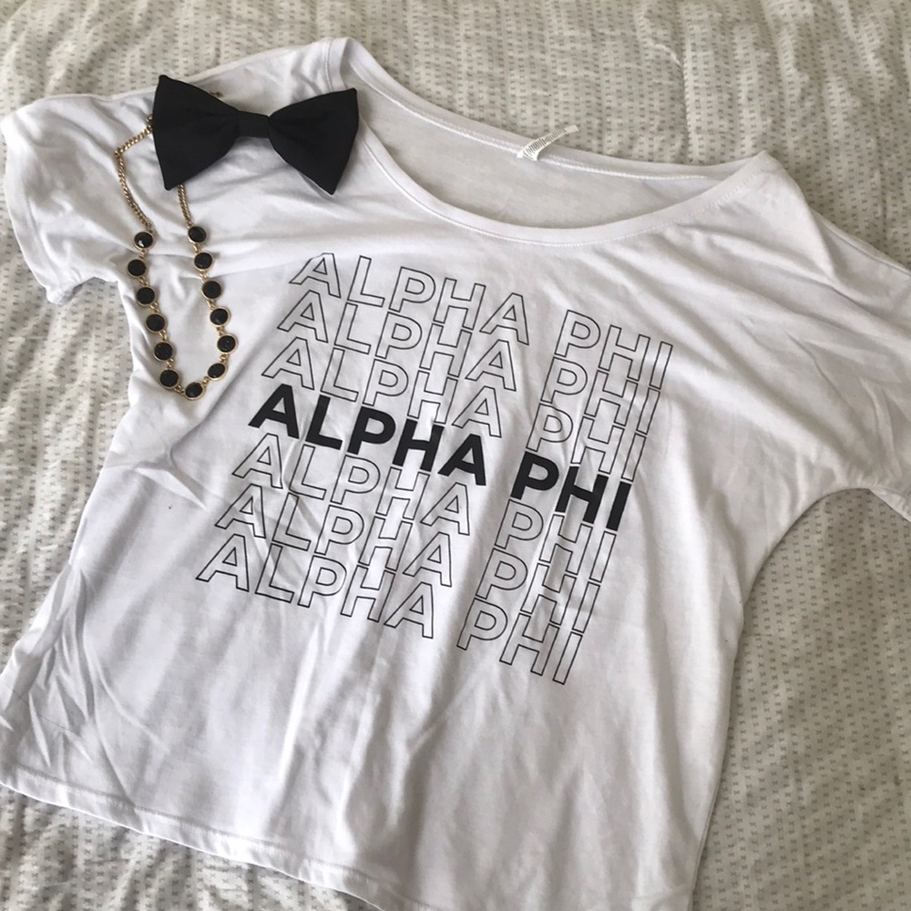 Black and white slouchy Alpha Phi shirt